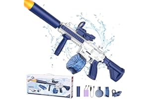 HUGEWAY Electric Water Gun,Water Gun With Muzzle Light,Automatic Squirt Gun Long Range Blaster Up To 32 FT,Outdoor Party Shooting Game Toy With 2 Water Tanks & 2 Batteries,Ideal Summer Gift for Kids & Adults.