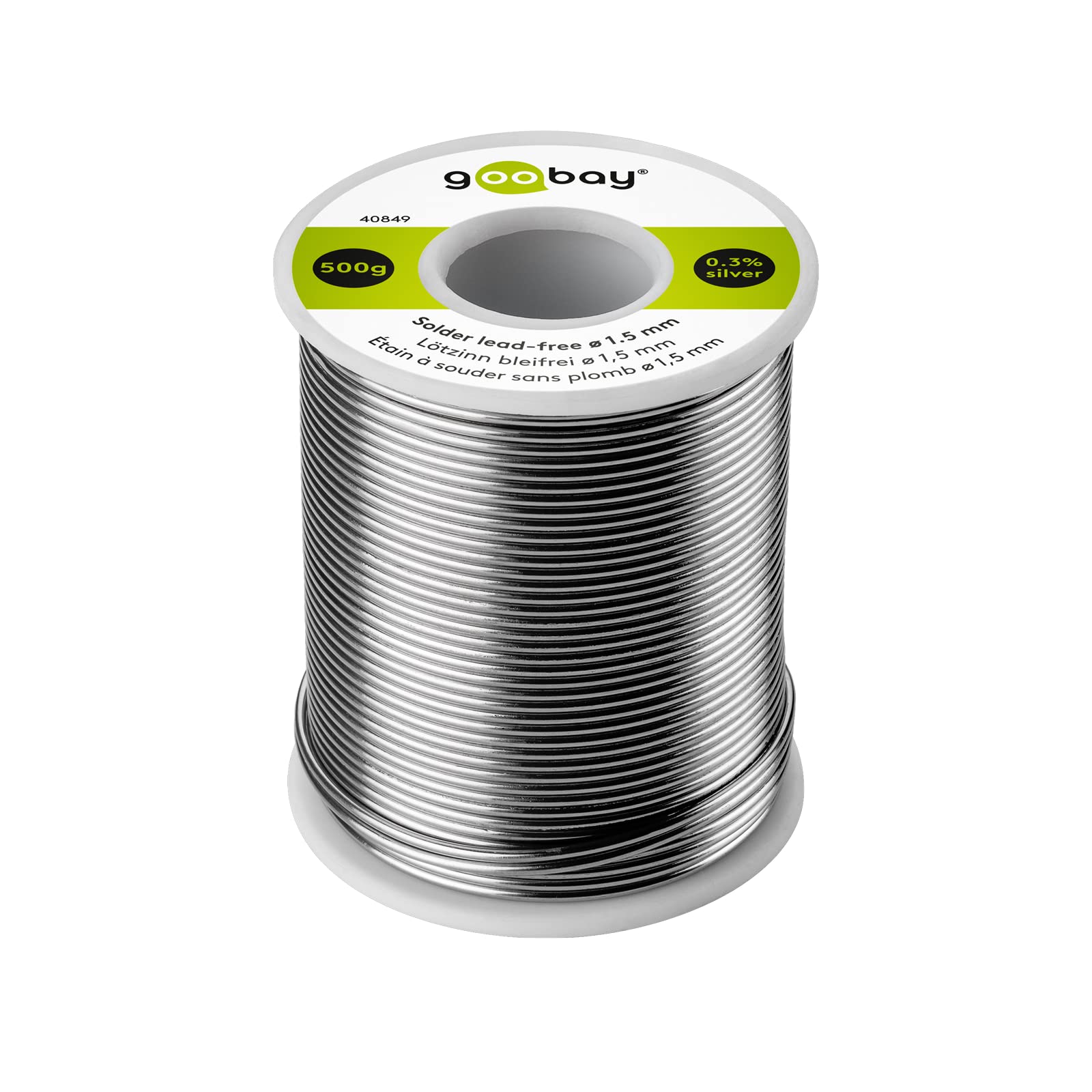 Goobay 40849 Solder Lead-Free Diameter 1.5 mm, 500 g Branded Solder Tin with a Silver Content (Ag) of 0.3%