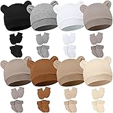 Geyoga 8 Pack Preemie Hats Mittens and Socks Set Cotton No Scratch Mittens Warm Caps Terry Socks for Preemie Baby Nicu Gifts