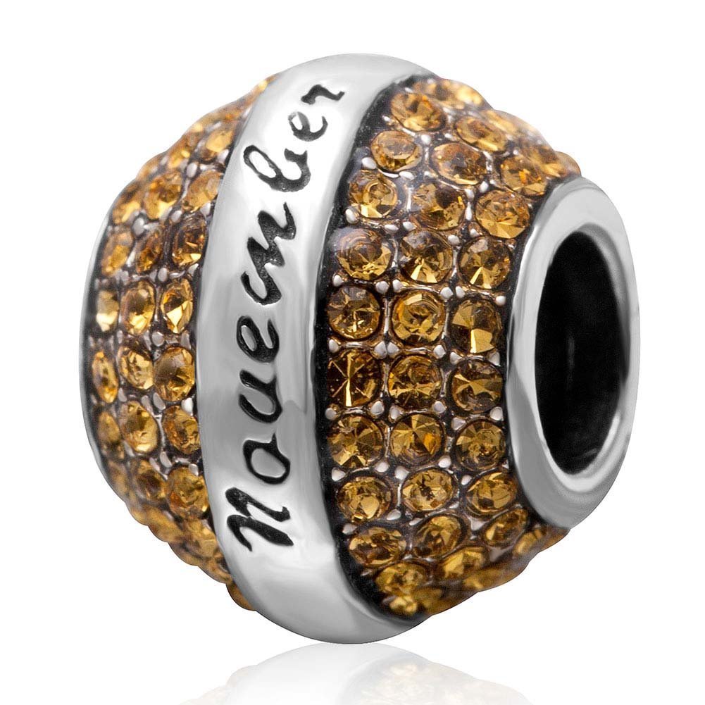 Birthstone Charm 925 Sterling Silber Geburtstag Charm Blume Charm Liebe Charm Herz Charm Jubiläum Charm Weihnachten Charm für Pandora Charm Armband(November)