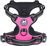 PoyPet No Pull Dog Harness Reflective Vest with 2 Leash Attachments (Hot Pink,