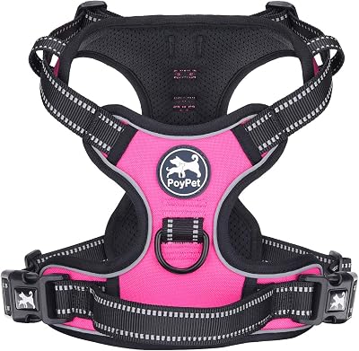 PoyPet No Pull Dog Harness Reflective Vest with 2 Leash Attachments S