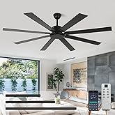 Fanyamei 72 Inch Ceiling Fan no Light, Black Ceiling Fan with Remote, 6-Speeds, Quiet Reversible DC Motor, Industrial Ceiling Fans without Lights for Patios, Living Room, Garage