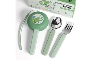 Bentoheaven Kids Travel Utensils with Case, Food-Grade Stainless Steel & BPA-Free Plastic, Travel Kid Cutlery Set, Dishwasher Safe Fork, Spoon & Case, Reusable Flatware, Silverware for Kids(Chameleon)