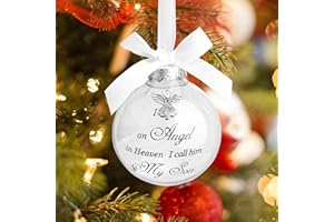 GLIGHTOR Christmas Memorial Feather Ball - I Have an Angel in Heaven I Call Her/Him Mom/Dad/Husband/Son//Brother/Sister Loss of Loved One Hanging Pendant Xmas Tree Décor Sympathy Gift