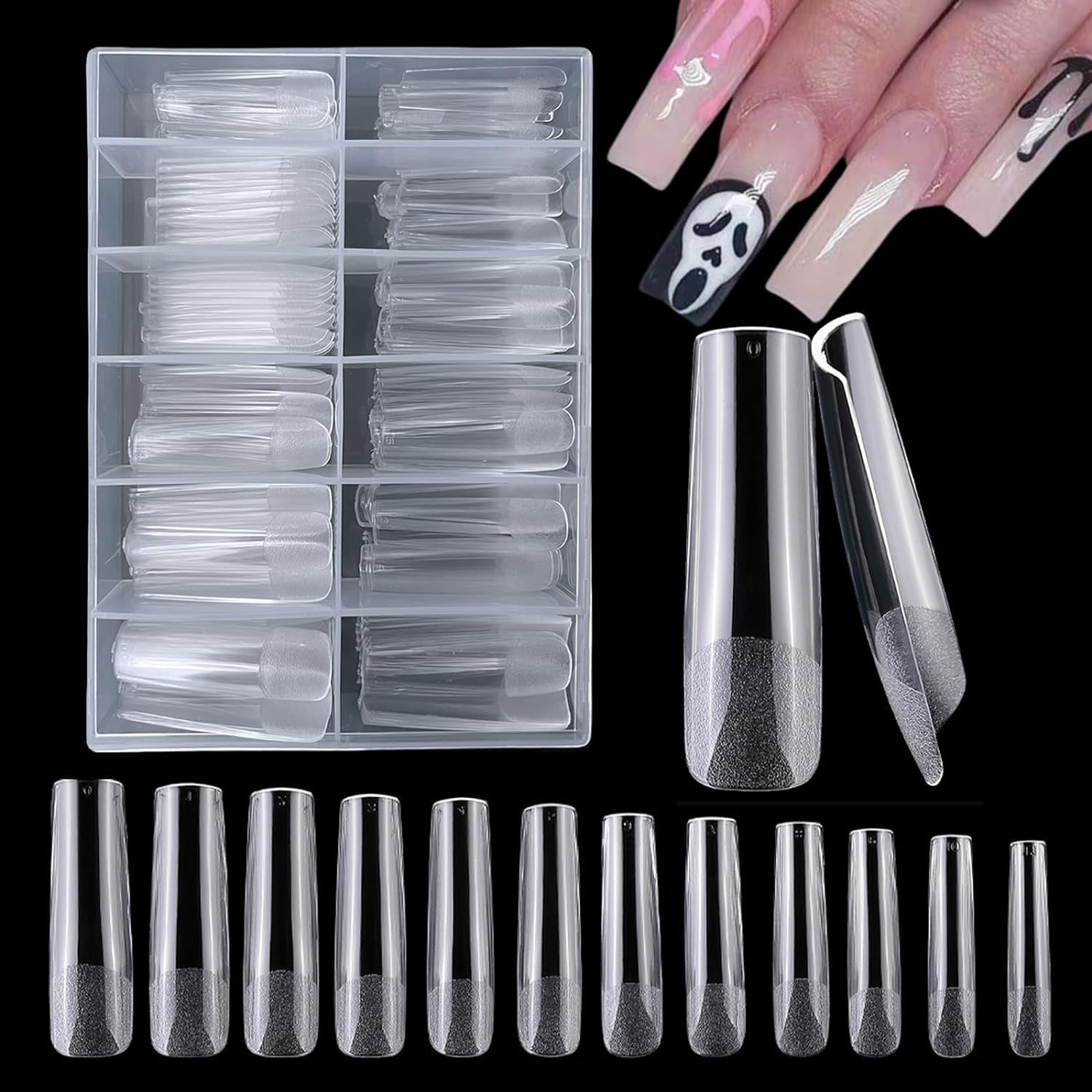 Gel Nail Tips, 240pcs Square False Nails for Gel Extensions & Acrylic Nails, 12 Full Cover Sizes, Clear Nails for Salon DIY Nail Art