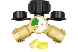 Aekops Propane Splitter 2 Way with Shut Off Valve, Propane Tank Y Splitter Adapter with Gauge, 2 Way Propane Gas Splitter Adapter for Propane Tank, BBQ Grills, Camping Stoves, Heater, and More