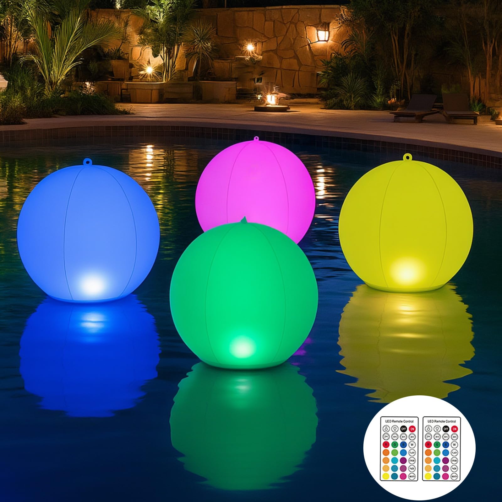 Photo 1 of FooGuila 4 PCS Solar Floating Pool Light,14''Solar Powered Color Changing Pool Lights with Remote,Inflatable Hangable Waterproof Solar Powered LED Glow Ball Decor for Swimming,Garden,Lawn