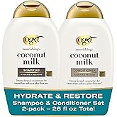 OGX Nourishing + Coconut Milk Sulfate Free Shampoo and Conditioner Set, Hydrates & Softens Hair, Lipi Pro Shield Technology, Creamy Coconut Milk White Peach & Shea Butter Scent, 2 Items, 2 x 13 fl oz