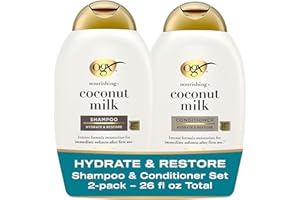 OGX Nourishing + Coconut Milk Sulfate Free Shampoo and Conditioner Set, Hydrates & Softens Hair, Lipi Pro Shield Technology, Creamy Coconut Milk White Peach & Shea Butter Scent, 2 Items, 2 x 13 fl oz