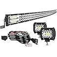 LED Light Bar TURBO SII 40/42 Inch 576W Curved Triple Row Flood Spot Combo Beam Offroad Driving Light + 4 Inch 60W Led Pod Lights w/3-Leads Wiring Harness for Trucks ATV UTV Polaris Boats