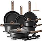SENSARTE 20Pcs Nonstick Pots and Pans Set, Black Titanium Cookware Set | Healthy Kitchen Cooking Set, Induction Compatible, Dishwasher Safe, PFOA/PFOS Free
