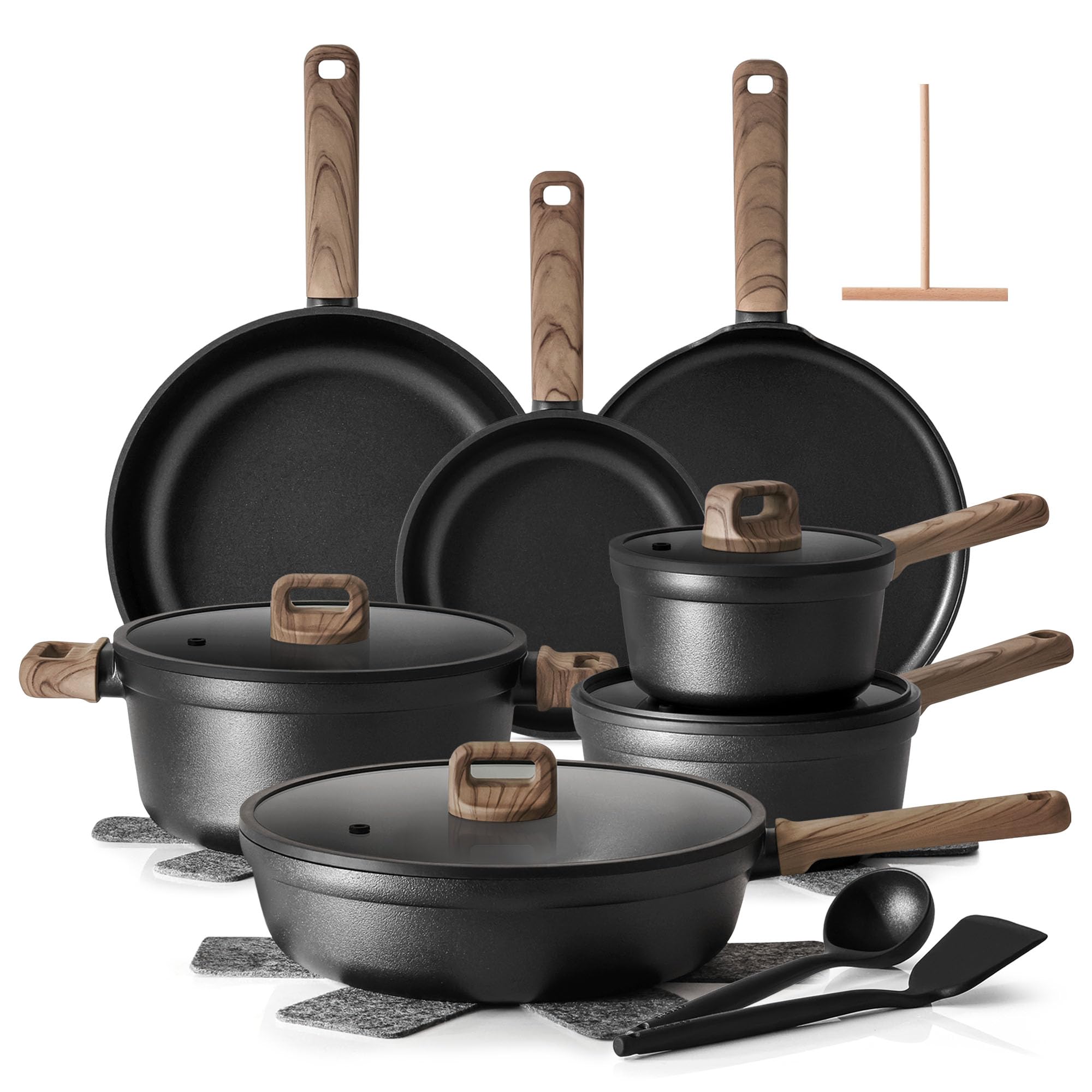 Photo 1 of SENSARTE 20Pcs Nonstick Pots and Pans Set, Black Titanium Non Stick Cookware Set, Healthy Kitchen Cooking Set, Induction Compatible, Dishwasher Safe, PFOA/PFOS Free