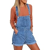 luvamia Women's Casual Adjustable Strap Cuffed Hem Denim Bib Overalls Shorts Romper