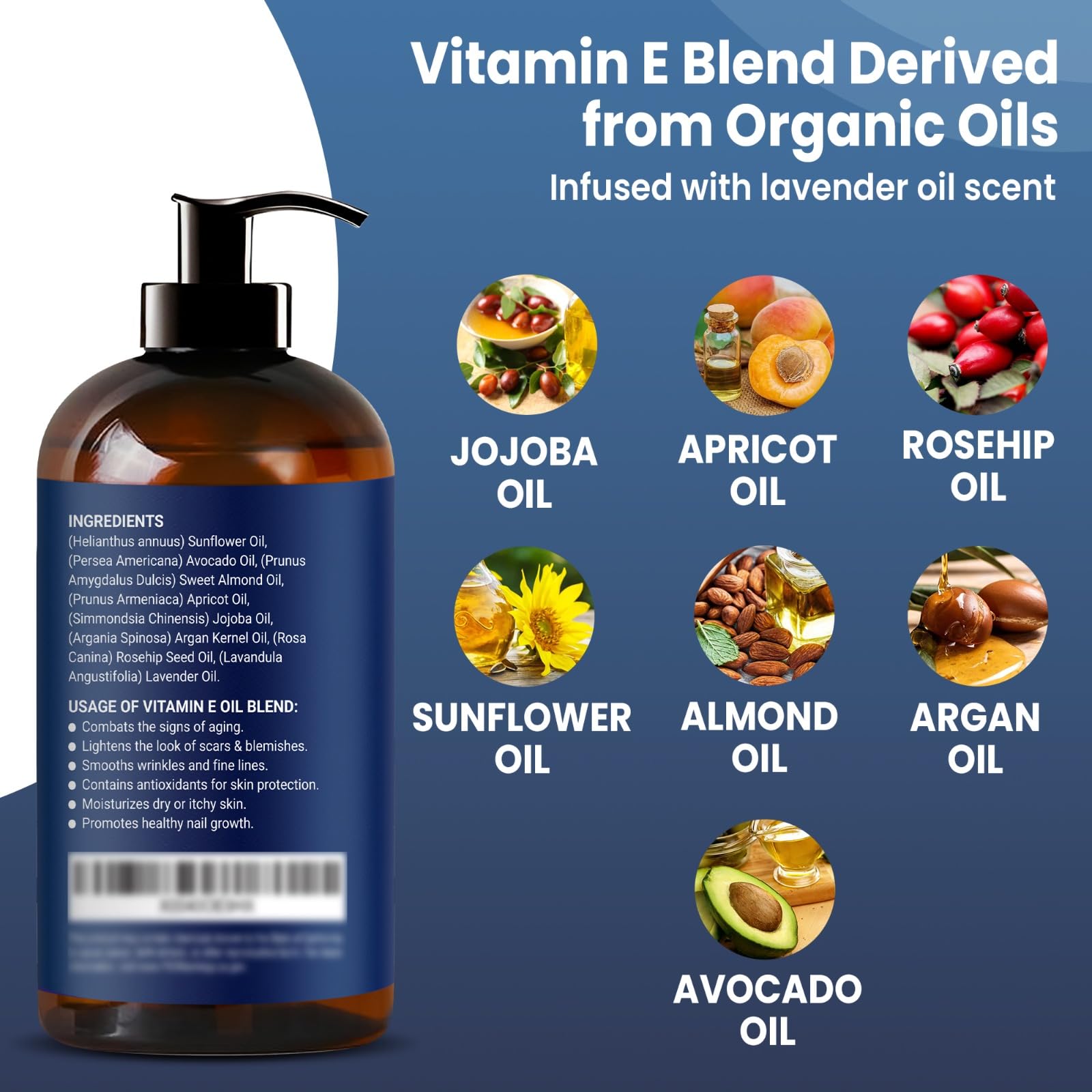 Nexon Botanics Organic Vitamin E Oil Blend 8 fl oz - Made from Pure, Natural Oils for Skin, Scars & Face - Aceite de Vitamina E