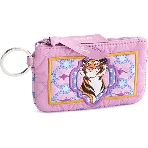 Vera Bradley Women's Disney Premium Cotton Zip ID Case – Small Wallet & Credit Card Holder – Jasmine Medallion Smoky Grape