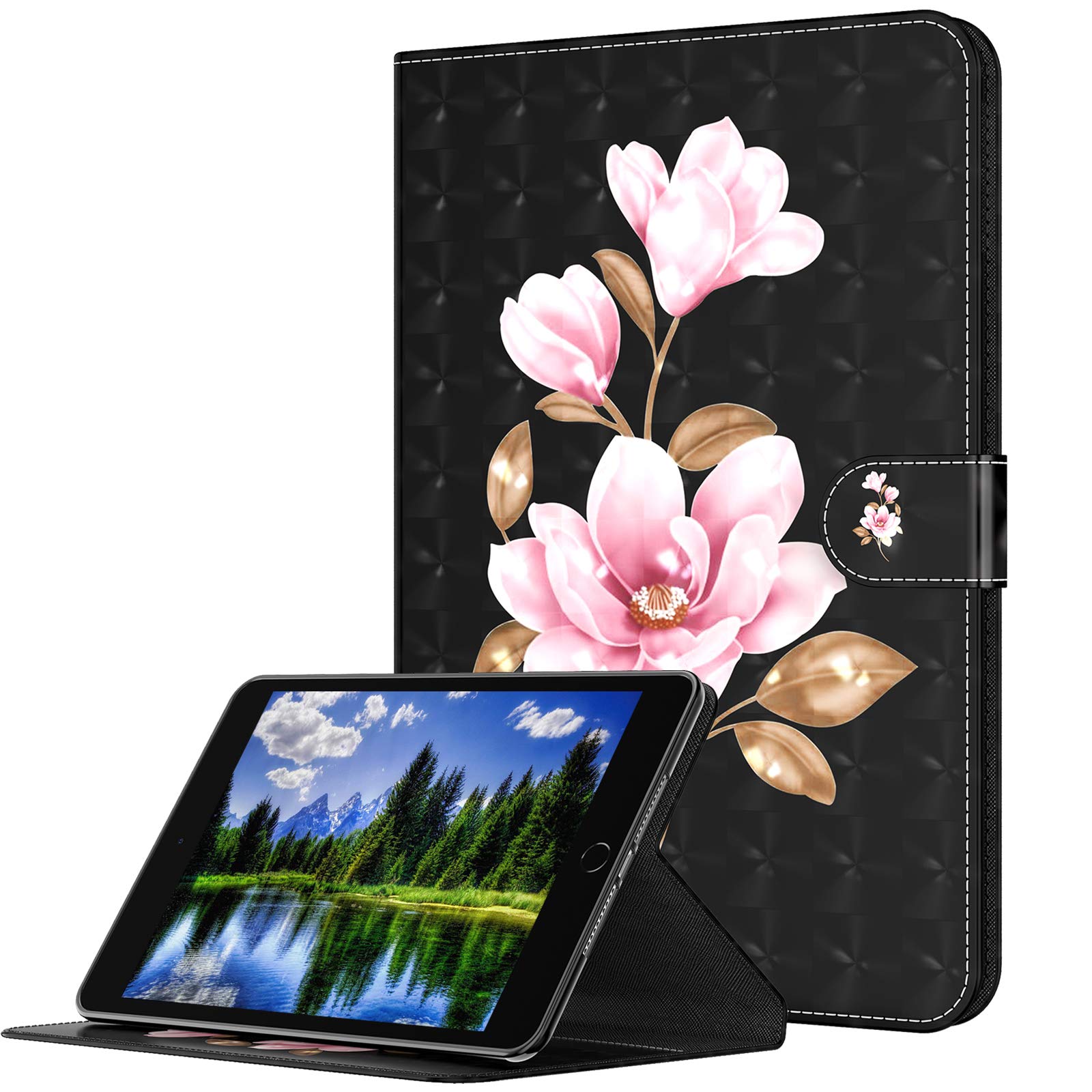 GLANDOTU Case for Lenovo Tab M10/ P10 TB-605L/ X605F/ X705F 10.1 inch Tablet Case Flip Wallet PU Leather Cover with Magnetic Button Standing Funstion Full Body Protective Phone Cases - Pink lotus