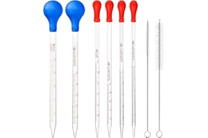 HOAOH 6 Pieces Glass Pipettes 10ml 5ml 3ml 2ml 1ml 0.5ml Glass Graduated Dropper Pipette for School, Students, Transfer for Liquid Essential Oil