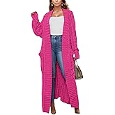 Sheocivy Long Cardigan Sweaters for Women 2026 Spring Fall Open Front Long Sleeve Clable Knit Sweater Coat with Pockets
