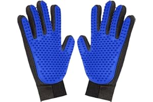 Pet Grooming Glove 2pcs, Gentle Deshedding Brush Hair Remover for Dogs, Cats & Horses, Blue, Enhanced Five Finger Design, One