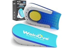 Welnove Shoe Inserts Gel Heel Cushion Cup for Achilles Tendonitis, Plantar Fasciitis, Heel Pain, Heel Spur, 0.6" 1" Heel Lift