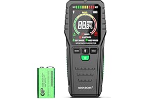 RDINSCOS Pinless Moisture Meter for Wood, Floor, Concrete – Digital Moisture Tester with 3-Color LCD Display, Audible Alarm & HOLD Function – Ideal for Firewood, Lumber, Home Inspections (Red_green)