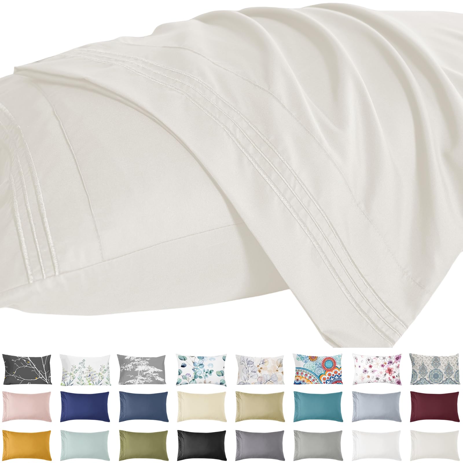 YIYEA Pillow Cases Queen Size Set of 2, Ultra Soft Double Brushed ...