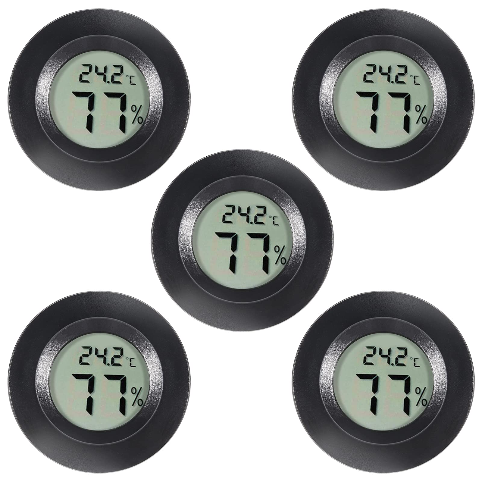 5Pcs Mini Round Hygrometer Thermometer Digital LCD Monitor Meter Gauge Indoor Outdoor Humidity Temperature Gauge for Humidifiers Dehumidifiers Greenhouse Basement Babyroom Fahrenheit or Celsius Black — image 1