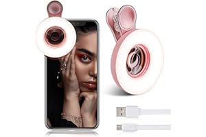 YZZY Macro Lens for iPhone and Android with Mini Clip Ring Light, Portable Rechargeable Dimming, for Smart Phone Photography, Camera Video Recording, VLOG