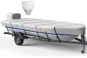 NUKUGULA 1200D 5-Layer Jon Boat Cover 14-16ft with Motor Cover | Super Waterproof (2-Layer PU, 1" Seam Tape) | UV Resistant, 9+4 Windproof Straps | Mooring/Trailerable