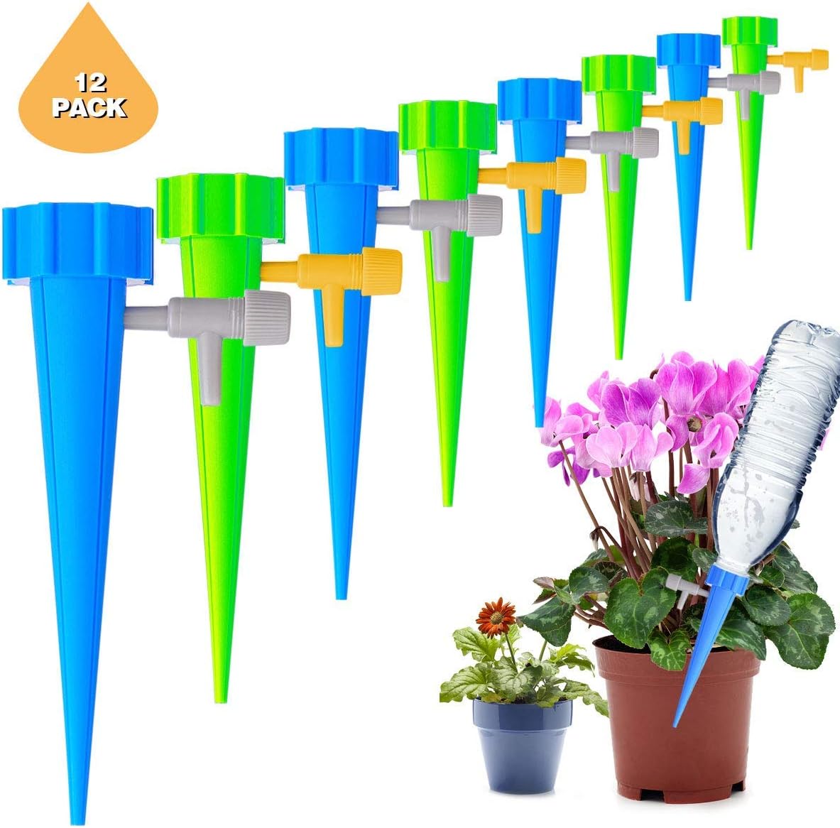 JOLVVN Self Watering Spikes, 12-Piece/Set Garden Cone Watering Spikes Drip Controller Flower Plant Waterers Bottle Automatic Irrigation System