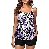 Daci Tankini Swimsuit with Shorts - 2 Piece Tummy Control Bathing Suits Flowy Swim Top with Two Pockets Boy Shorts 2025