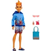 Monster High Scare-adise Island Heath Burns Doll with Flame Hoodie, Swim Trunks &amp; Beach Accessories Like Sunglasses
