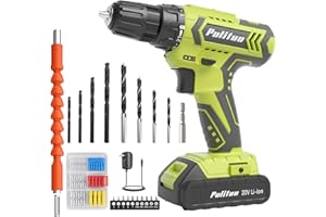 PULITUO Cordless Drill Set - 20V Electric Power Drill with Battery and Charger, 30N Torque, 21+1 Torque Settings, 2 Variable Speeds, includes a 43-pcs Drill Driver Bits Kit and Screws Set (Green)