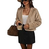 AMZANGEL Women's Faux Fur Oversize Jacket Cropped Warm Winter Furry Coats Long Sleeve Open Front Shrugs Outwear with Pocket