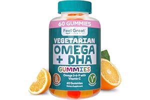 THE FEEL GREAT VITAMIN COMPANY DHA & Omega Gummies for Adults by Feel Great Vitamin Co. | Vegetarian | Vitamin C, Chia, and Omega 3 6 9, Supports Brain, Immune, Prenatal Functions, (60 Count)