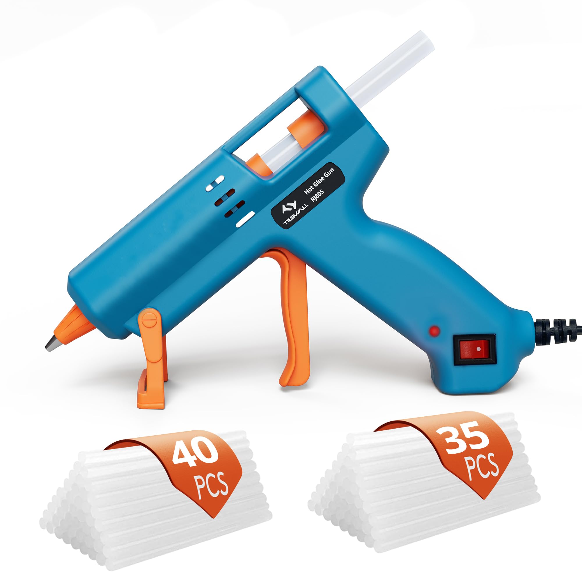 Tilswall Heißklebepistole 50W mit 75 Klebesticks 7 mm x 130 mm, Heissklebepistole für Schule, Heimwerken, Kunsthandwerk und schnelle Reparaturen im Haushalt