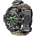 23-in-1 Survival Military Digital Watch, Mens Tactical Multi-Functional and Adjustable Wristband Outdoors Waterproof Sports Dual Dial Watches with Compass Paracord Band