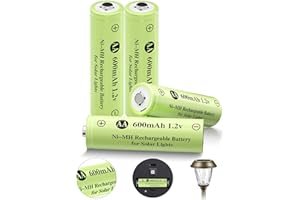 JiajaX Ni-MH Rechargeable AA Batteries, AA 600mAh 1.2V Solar Batteries for Garden Landscaping Outdoor Solar Lights, String Lights, Pathway Lights (4 Pack)