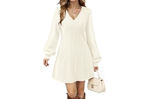 VAFOLY Womens V Neck Long Sleeve Cable Knit Fall Dresses Elegant Babydoll Sweater Dress