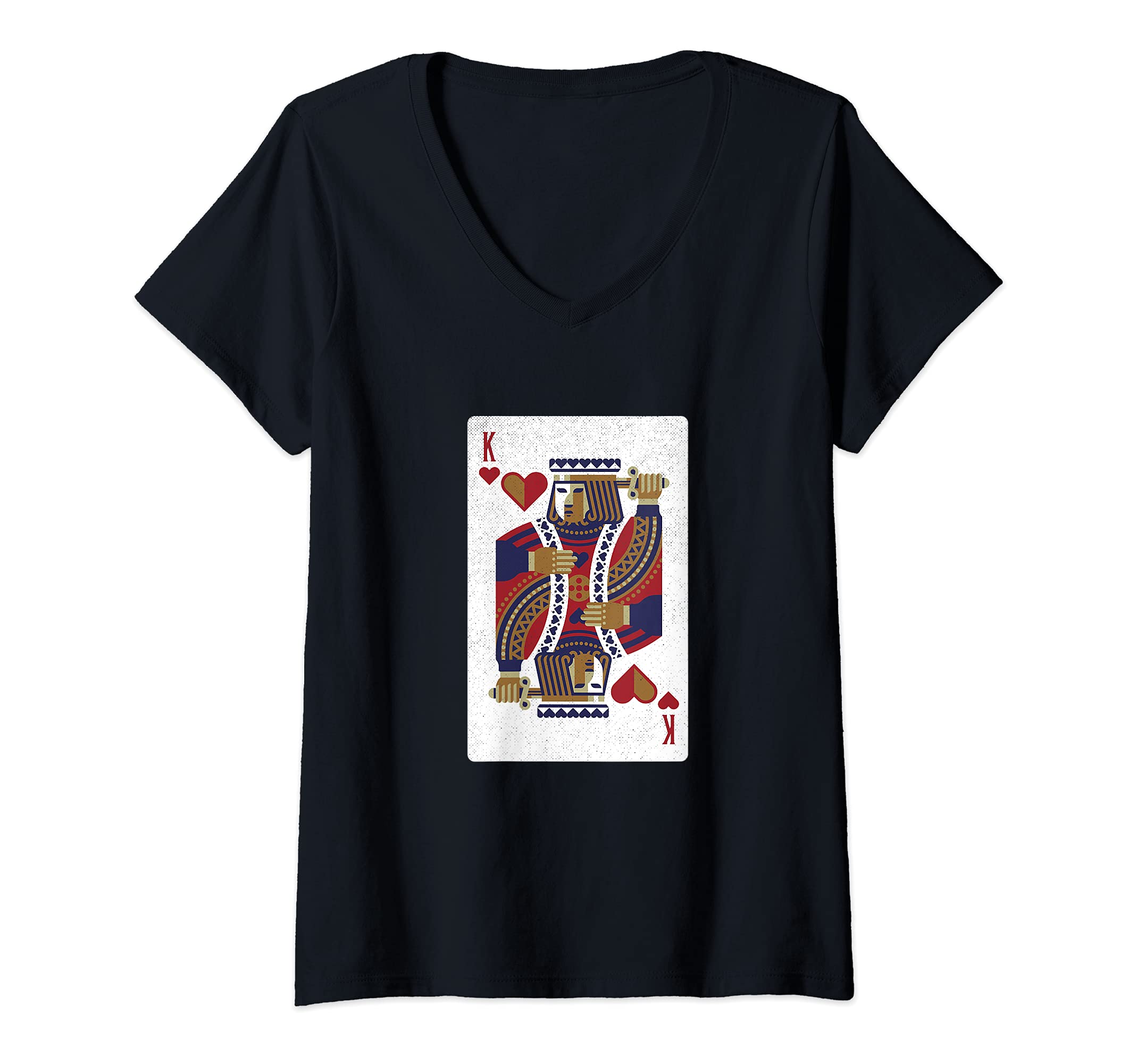 Womens Funny Poker Playing King Of Hearts Card Design Poker Player V-Neck T-Shirt