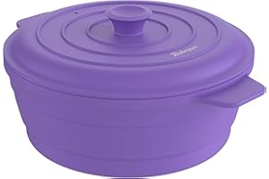 Bakerpan Silicone Microwave Steamer for Vegetables, Air Fryer Pot with Lid, Collapsible Silicone Steamer for Cooking, 64 Fl oz Capacity