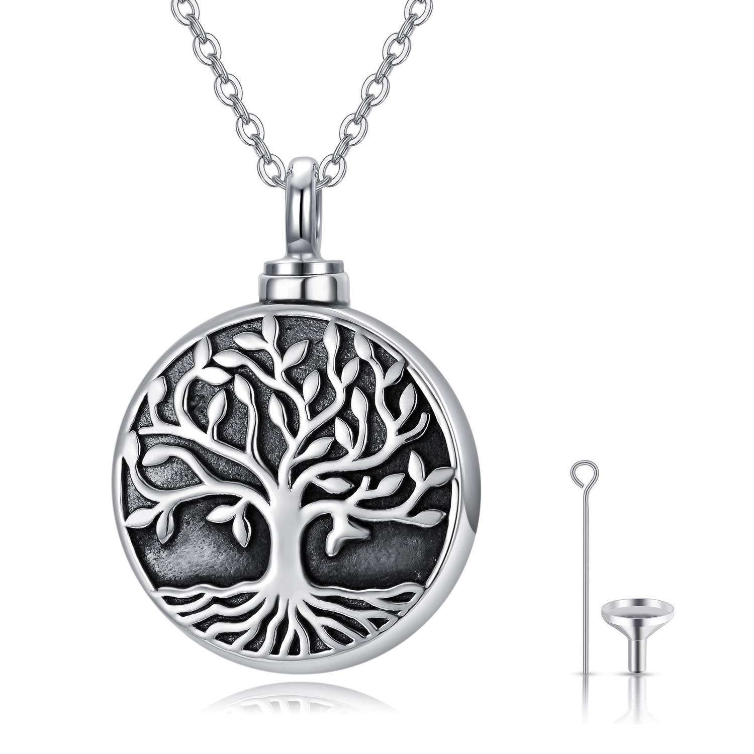 ECHOOY Tree of Life Urn Necklace for Ashes S925 Sterling Silver Tree of Life Cremation Jewellery Ashes Keepsake Memorial Necklace for Women Girls