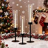Black Taper Candle Holder Set with Glass Hurricane – Modern Candlestick Holders for Dining Room, Premium Gift Set for Wedding, Fall Centerpieces for Tables, Warmly Gift for Home Decor, Christmas Decor