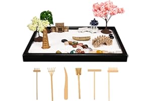 Yoquare Mini Zen Garden, White Sand, 10" x 7" Rectangular Plastic Tray with Meditation Accessories