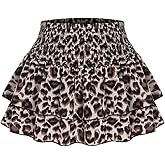 SweatyRocks Women's Leopard Print High Waist Ruffle Flowy Skirts Y2K Layered Pleated Short Skirt