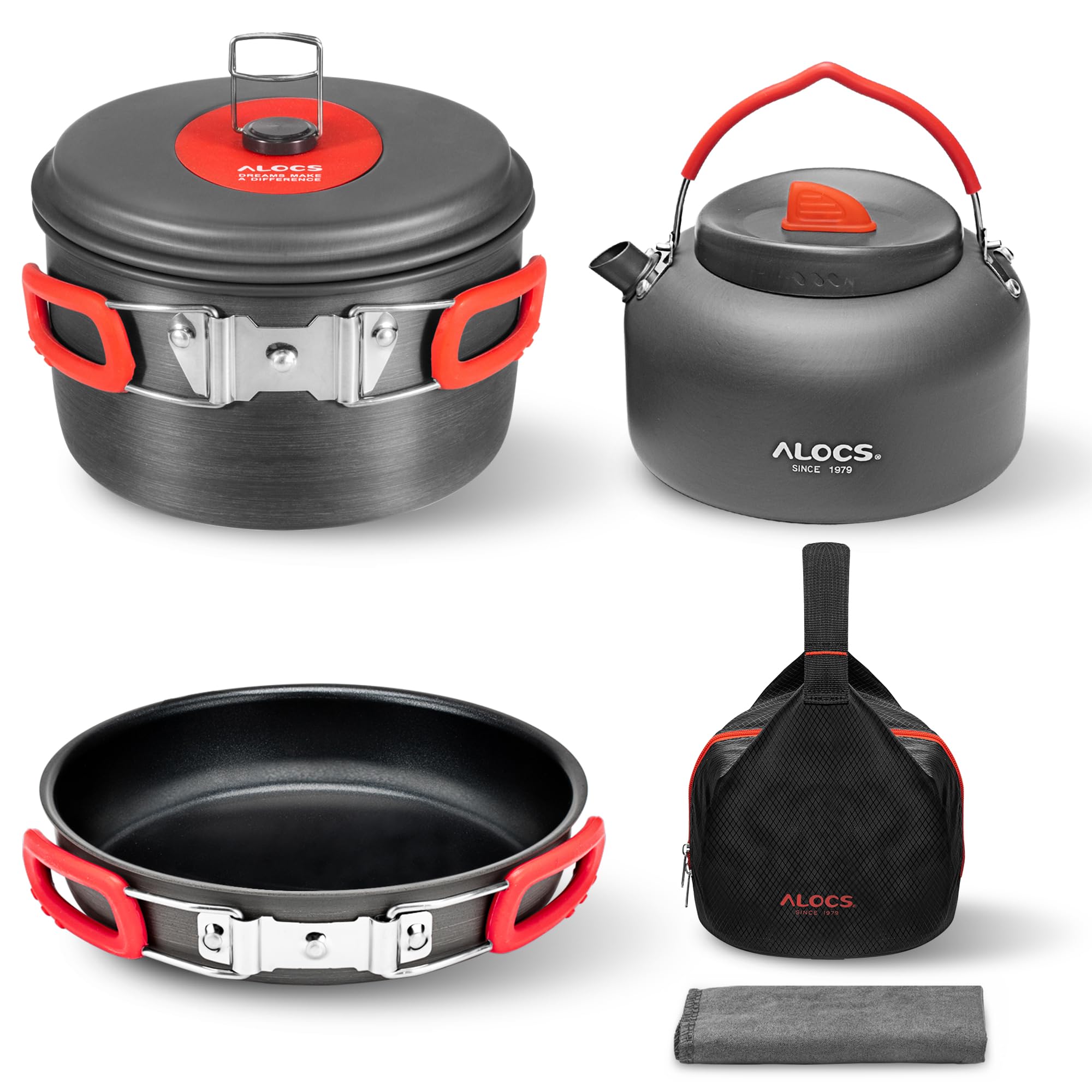 Photo 1 of Alocs Camping Cookware, Alumina Camping Cooking Set with Camping Kettle, Lightweight Portable Camping Gear, Non-Stick Camping Pan Included Storage Carry Bag for Outdoor Backpacking Hiking and Picnic