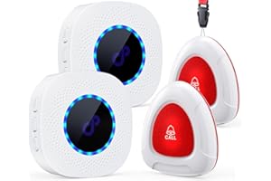 CPTEA Caregiver Pager Wireless Call Buttons for Elderly Monitoring, Nurse Emergency Alert System for Seniors/Patients, 2 Panic Buttons/Transmitters and 2 Receivers