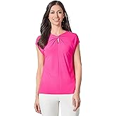 Kasper Womens Solid Ity Ext Shldr W Scrunch Front Top