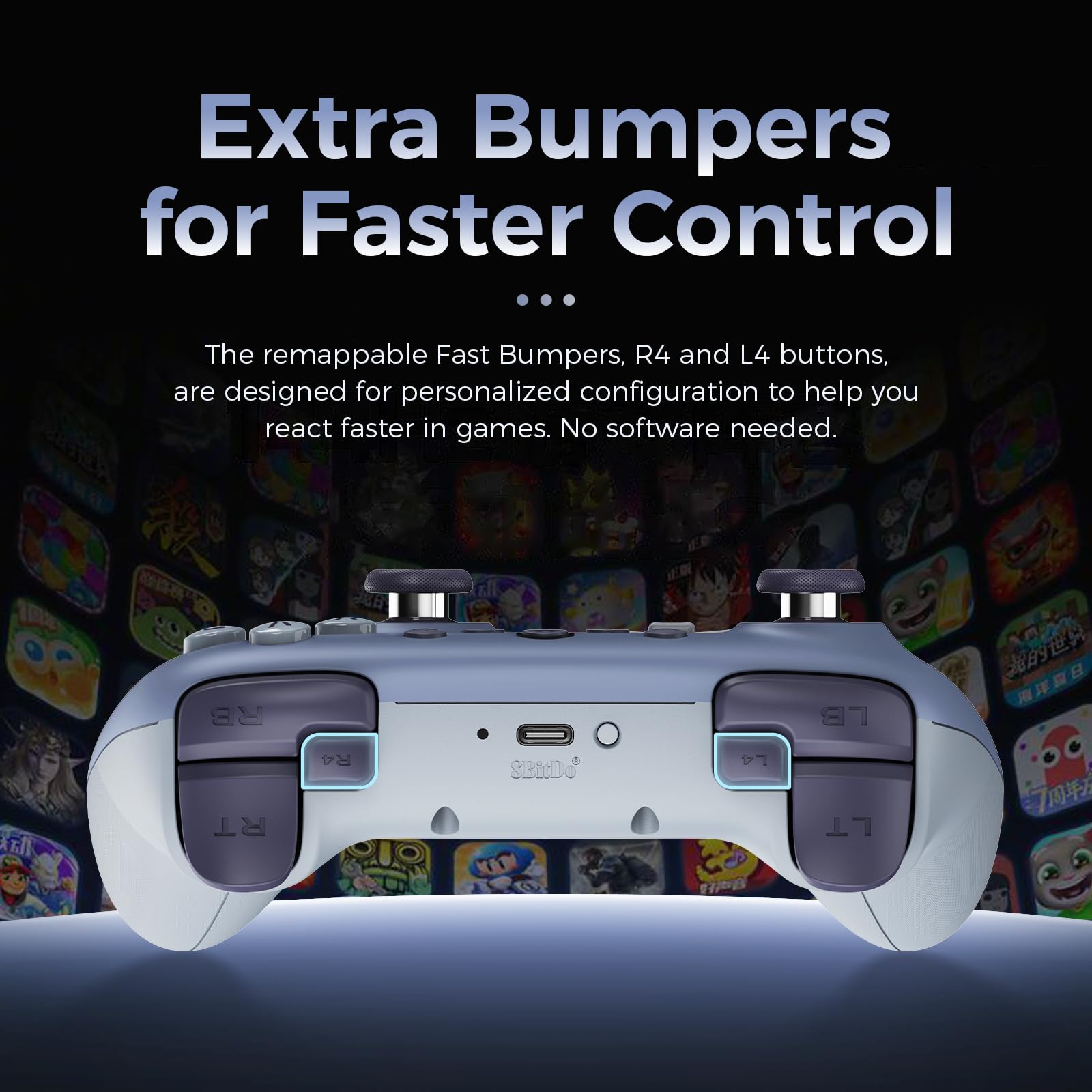 AKNES 8Bitdo Ultimate 2C Wireless 2.4G Controller for Windows PC and Android, Gamepad with Hall Effect Joysticks and Hall Triggers, 1000Hz Polling Rate, Remappable L4/R4 Bumpers - Blueberry